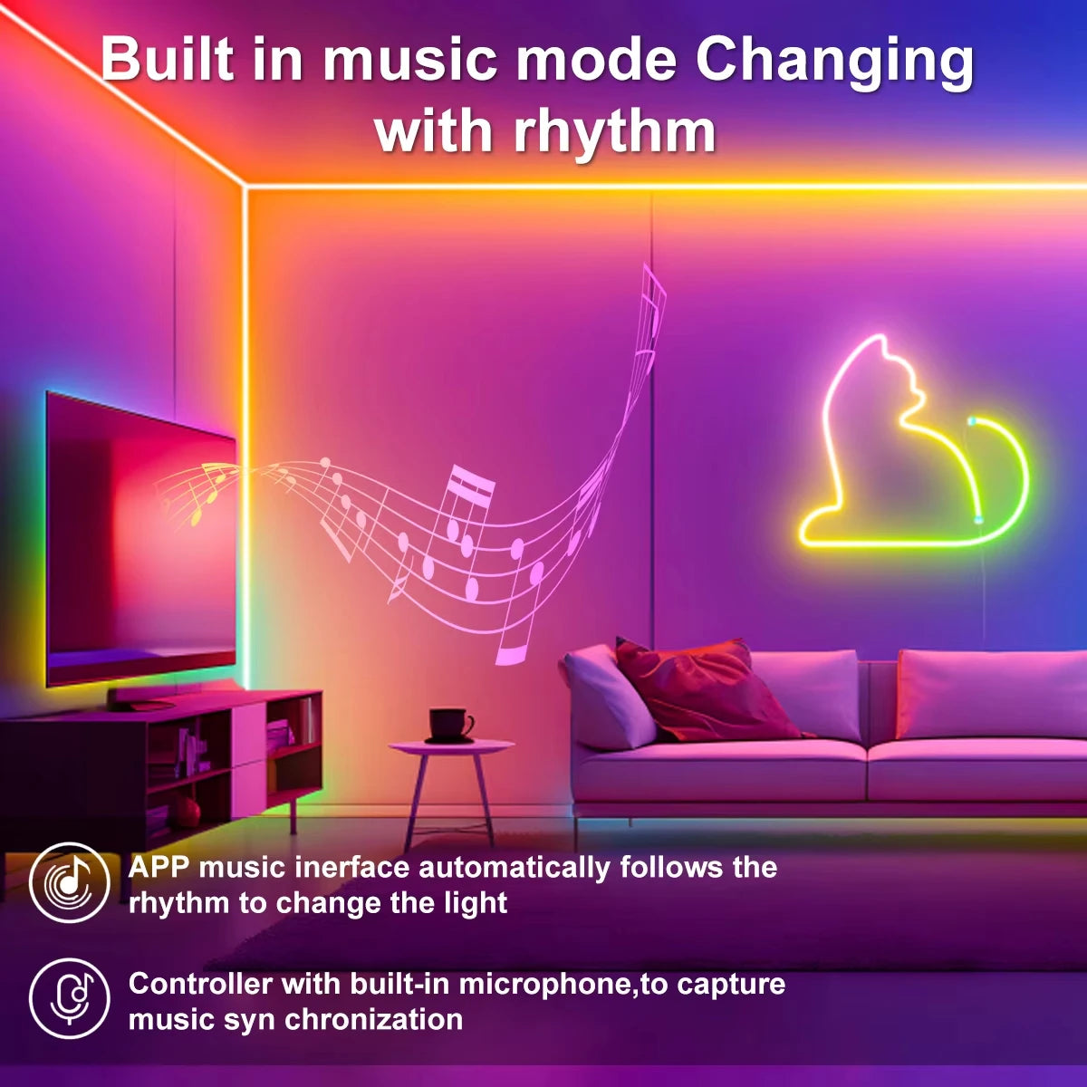 Tira LED RGBIC con App Bluetooth y Sincronización Musical – Impermeable