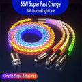 Cable de Carga Rápida 6A 3‑en‑1 con Luz RGB – USB‑C / Micro USB / iPhone (1.2m)