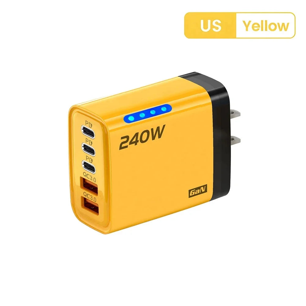 Cargador GaN 240W 5‑en‑1 con USB‑C y USB — Carga Rápida para Móvil y Portátil