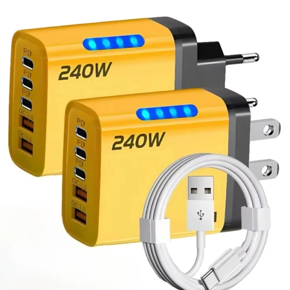 Cargador GaN 240W 5‑en‑1 con USB‑C y USB — Carga Rápida para Móvil y Portátil