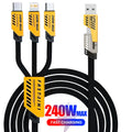Cable de Carga Rápida 240W 3‑en‑2 — USB‑C / Micro USB / iPhone (1.2m)