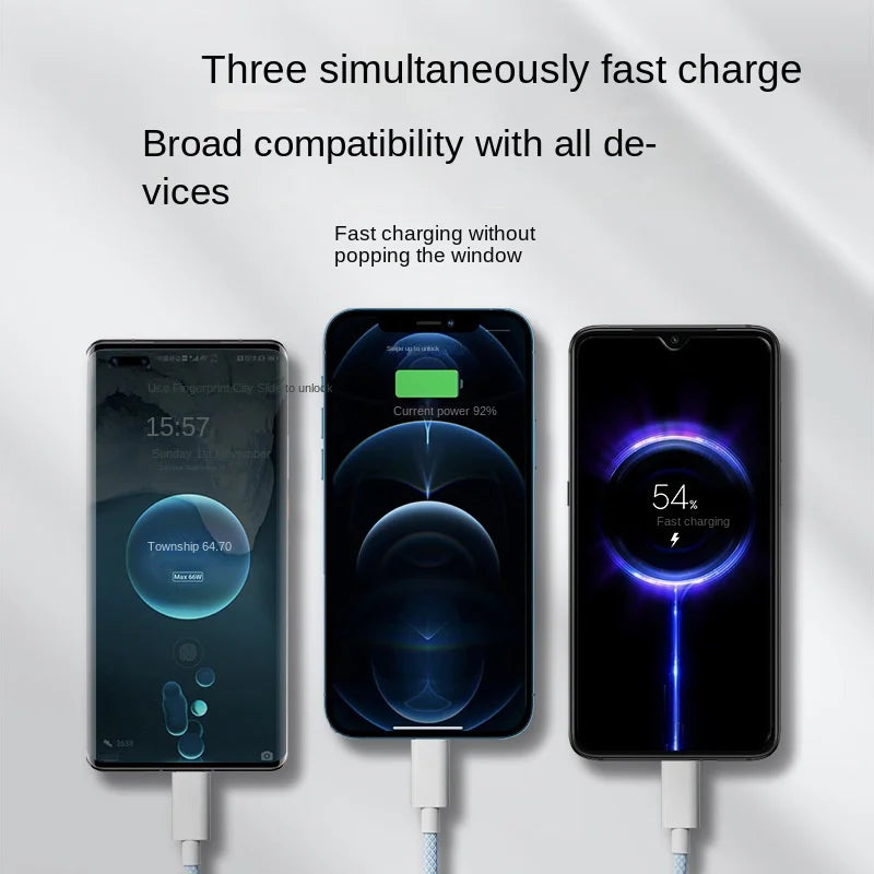 Cable de Carga Rápida 100W 3‑en‑1 — USB‑C / Micro USB / iPhone