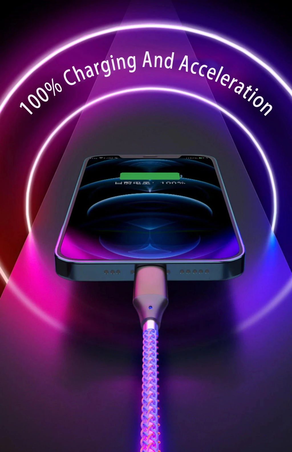 Cable de Carga Rápida 6A 3‑en‑1 con Luz RGB – USB‑C / Micro USB / iPhone (1.2m)