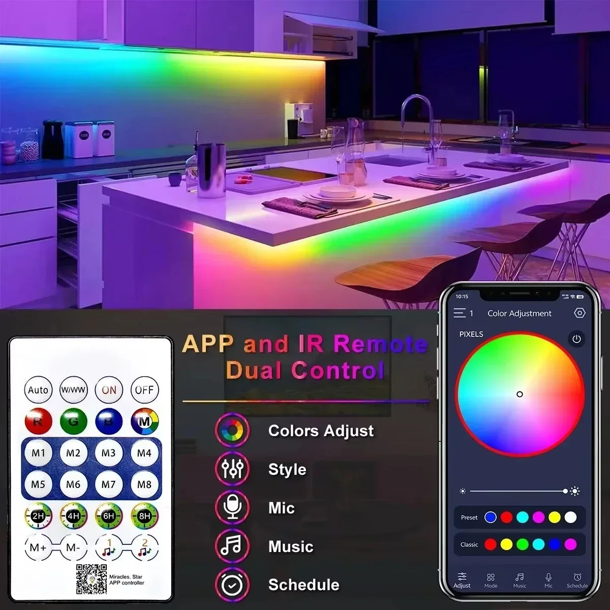 Tira LED RGBIC con App Bluetooth y Sincronización Musical – Impermeable