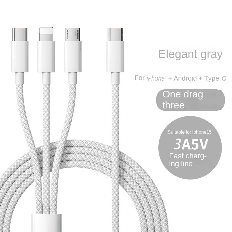 Cable de Carga Rápida 100W 3‑en‑1 — USB‑C / Micro USB / iPhone