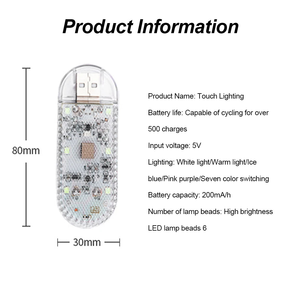 Luz LED Táctil para Techo de Coche – Recargable por USB, Magnética y Portátil