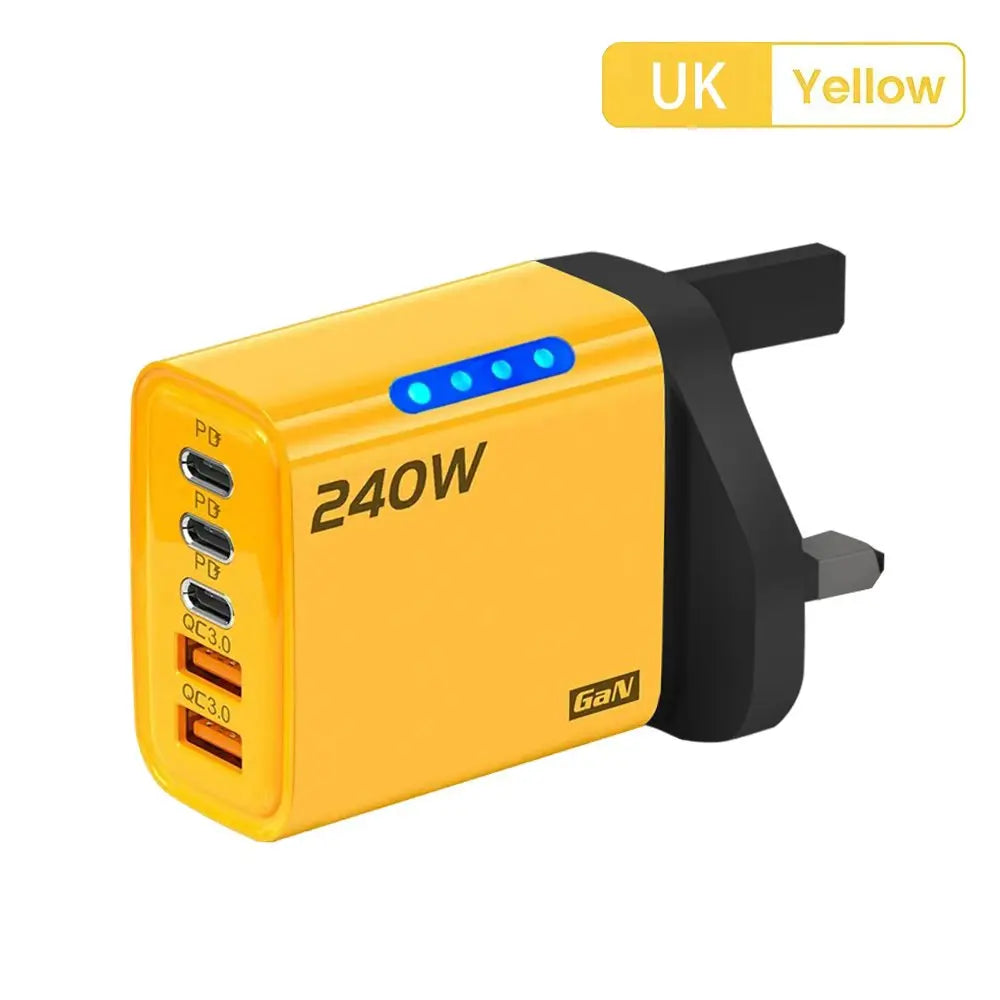Cargador GaN 240W 5‑en‑1 con USB‑C y USB — Carga Rápida para Móvil y Portátil